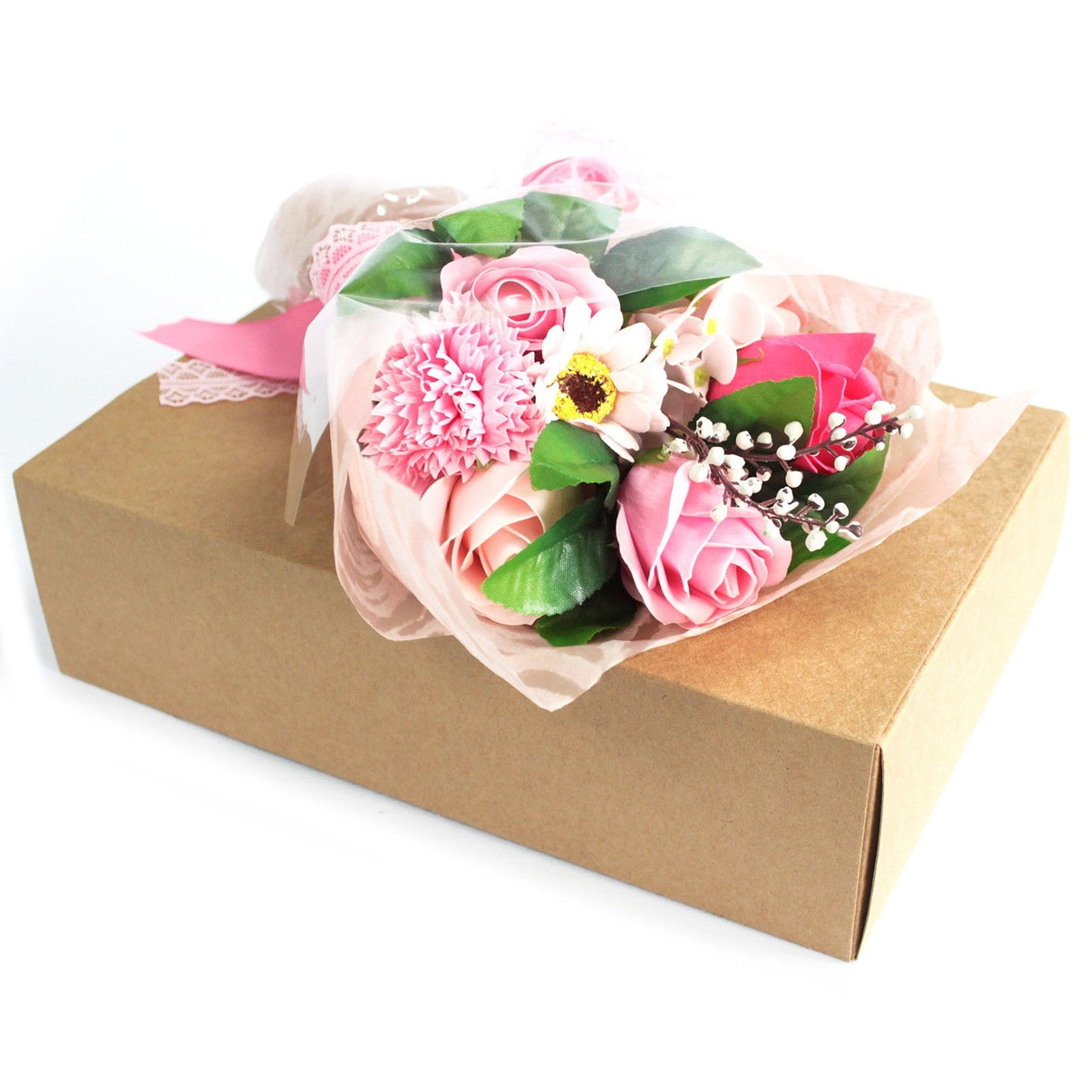 Geschenkstrauß aus Seifenblumen in einer Box – Rosa