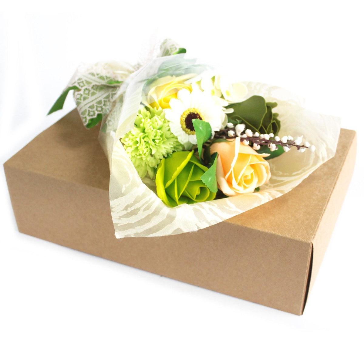 Geschenkstrauß aus Seifenblumen in einer Box – Grün