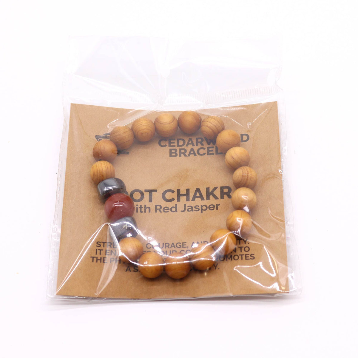 Wurzelchakra-Armband aus Zedernholz mit rotem Jaspis