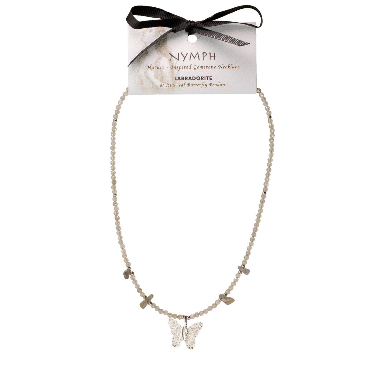 Mineralienkette Nymphe mit Schmetterling – Labradorit
