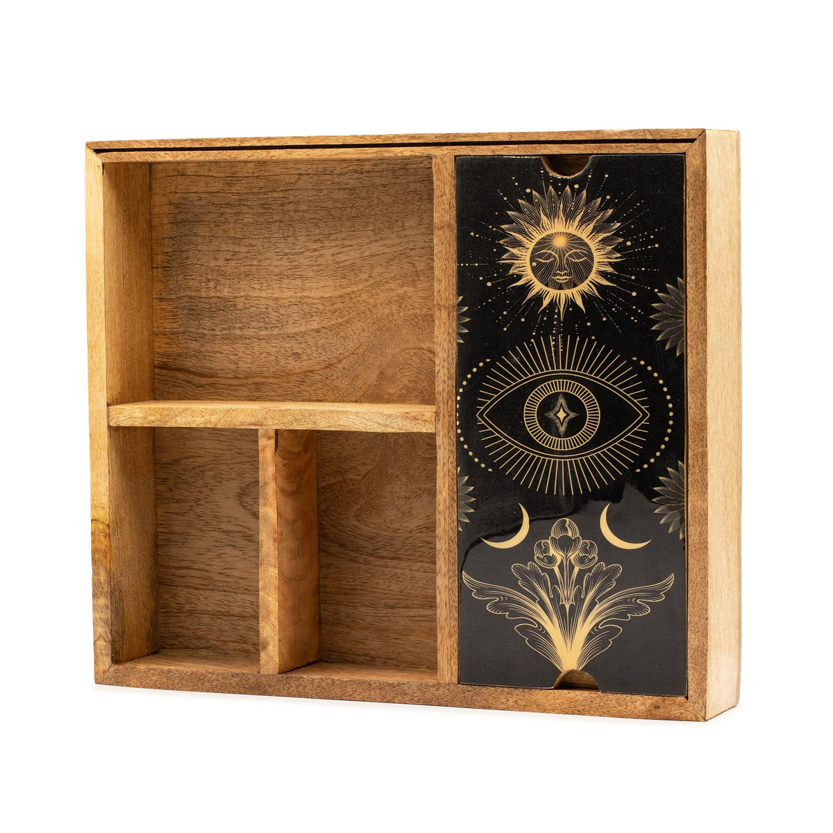 Tarot-Organizer aus Mangoholz – vier Fächer