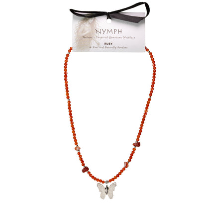Mineralienkette Nymphe mit Schmetterling – Rubin