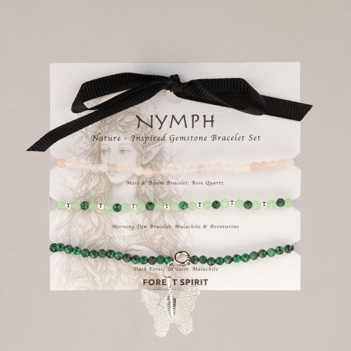 Set mit 3 Mineralienarmbändern „Nymphe – Waldgeschichte“