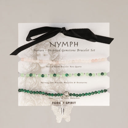Set mit 3 Mineralienarmbändern „Nymphe – Waldgeschichte“