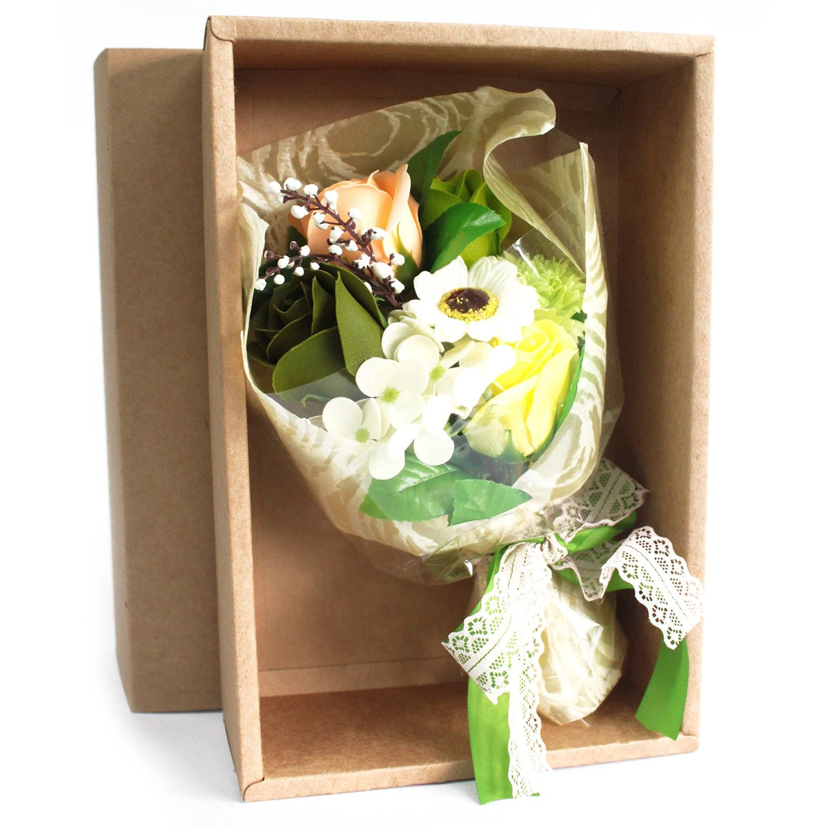 Geschenkstrauß aus Seifenblumen in einer Box – Grün