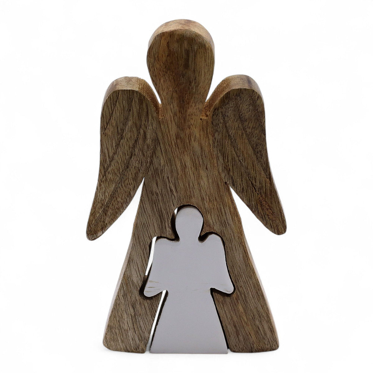 Engel aus Mangoholz in Weiß emailliert – 15 cm