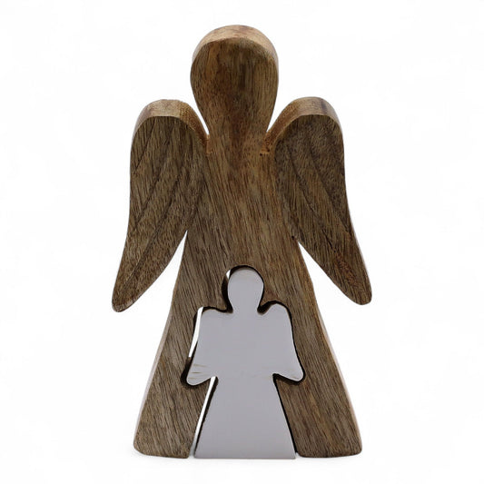 Engel aus Mangoholz in Weiß emailliert – 15 cm