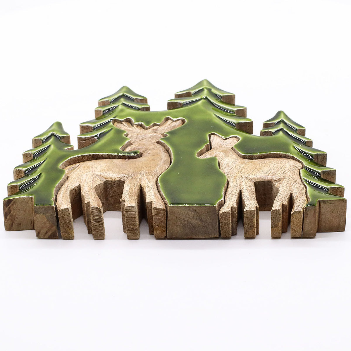 2 Rehe im Wald (3D) – Holzdekoration 18 x 23 cm