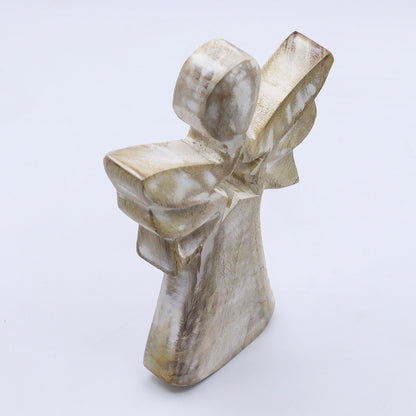 Engel aus Mangoholz – Weiß gewaschen mit Sternausschnitt – 18 cm