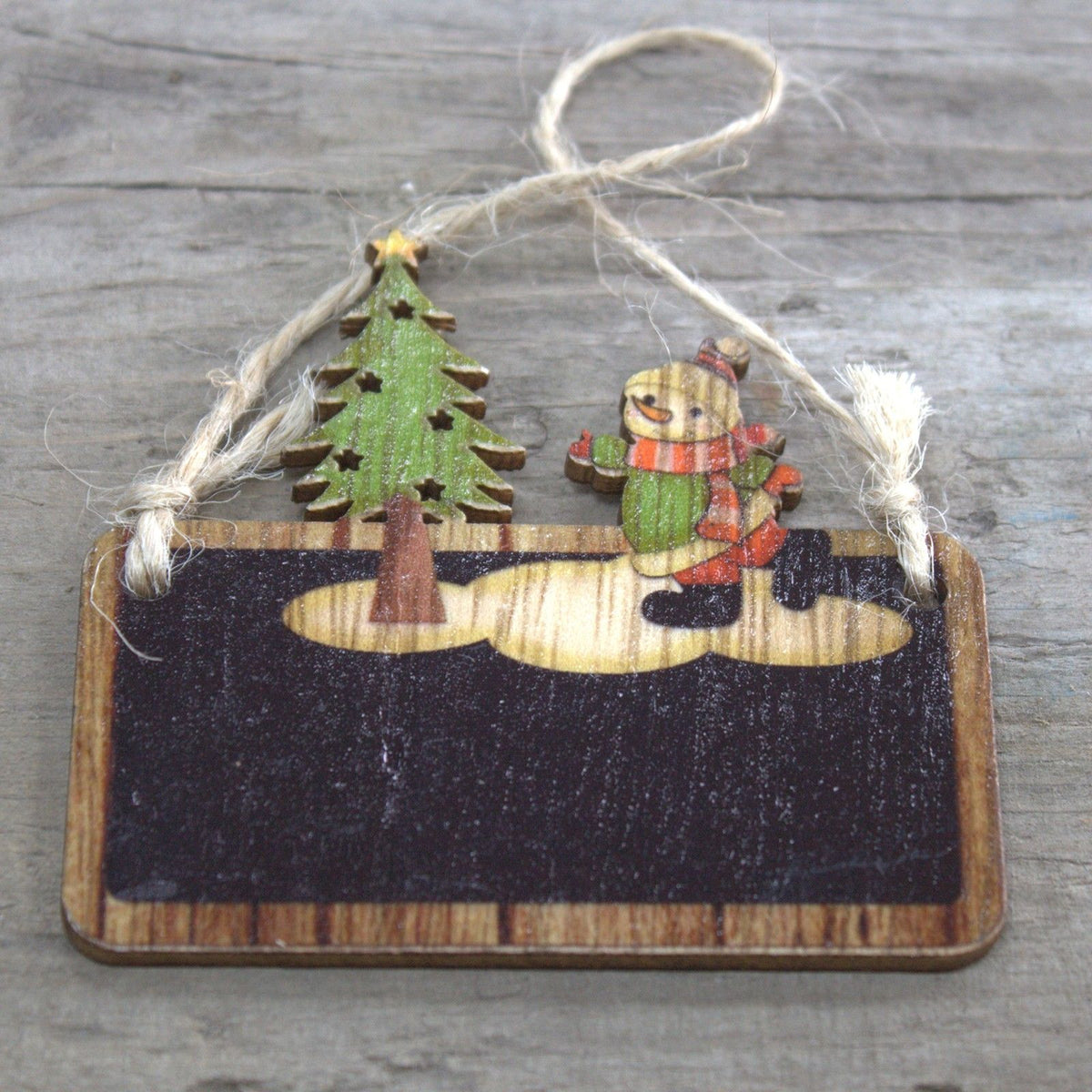 2er-Pack Weihnachtsdekorationen aus Holz – Schneemann & Baum