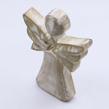 Engel aus Mangoholz – Weiß gewaschen mit Sternausschnitt – 18 cm