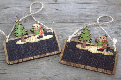 2er-Pack Weihnachtsdekorationen aus Holz – Schneemann & Baum