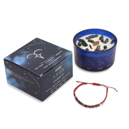 Sternzeichen-Kristallkerze mit Edelsteinarmband und Kartenlegung – Widder