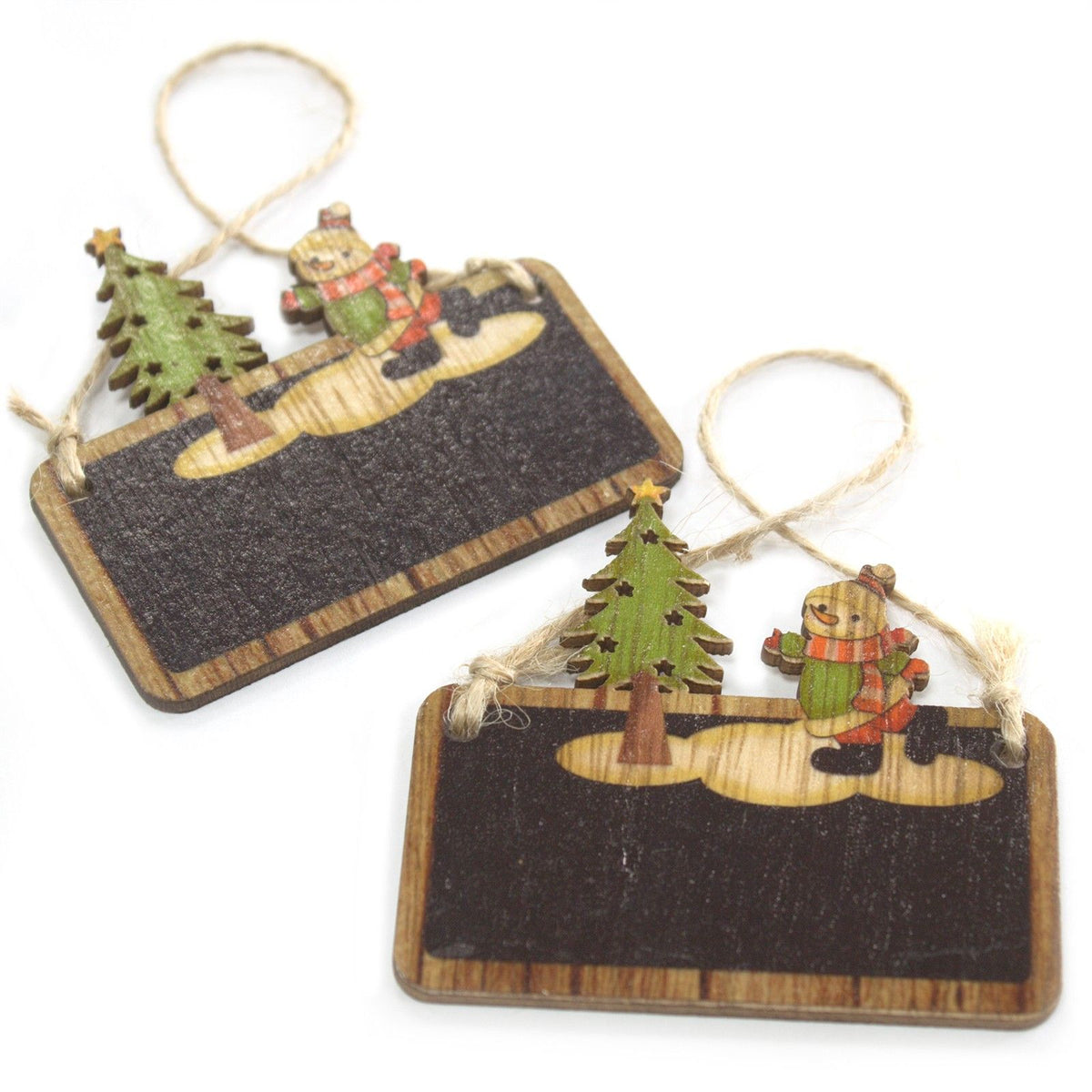 2er-Pack Weihnachtsdekorationen aus Holz – Schneemann & Baum