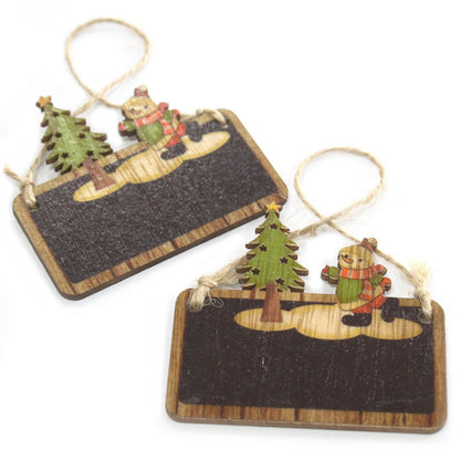 2er-Pack Weihnachtsdekorationen aus Holz – Schneemann & Baum