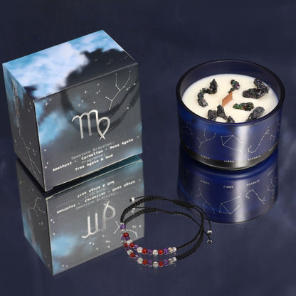 Sternzeichen-Kristallkerze mit Edelsteinarmband und Kartenlegung – Jungfrau