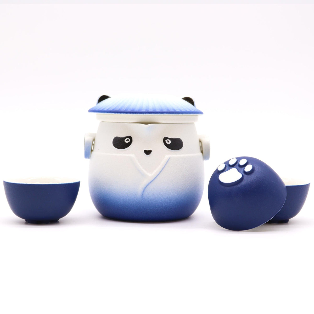 Panda-Teekannen-Set mit 3 Tassen – Himmelblau
