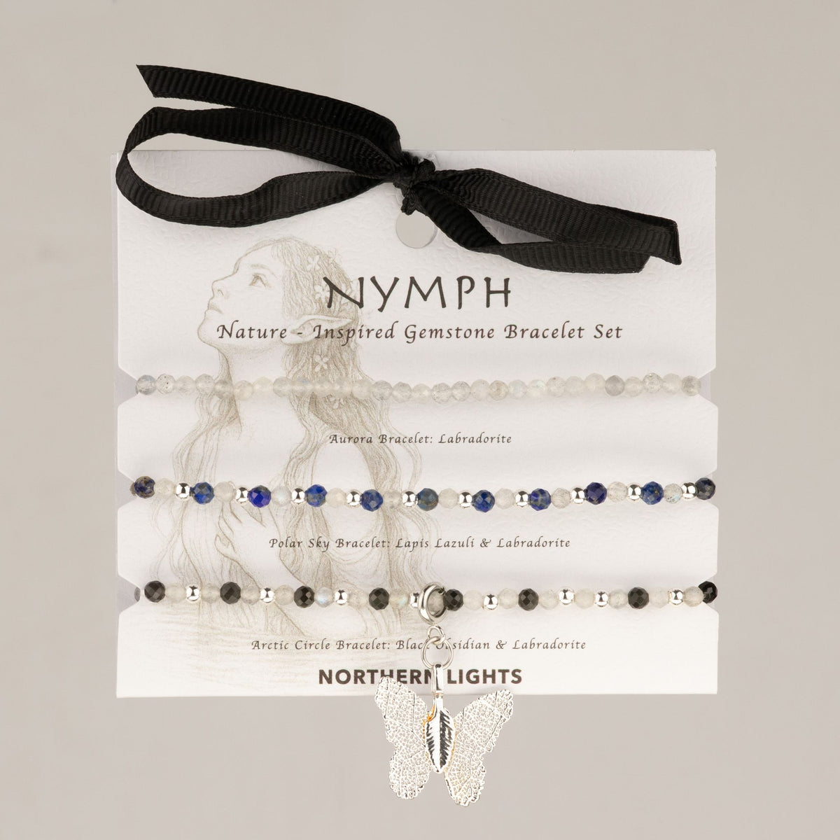 Set mit 3 Mineralienarmbändern „Nymphe – Nordlichter“
