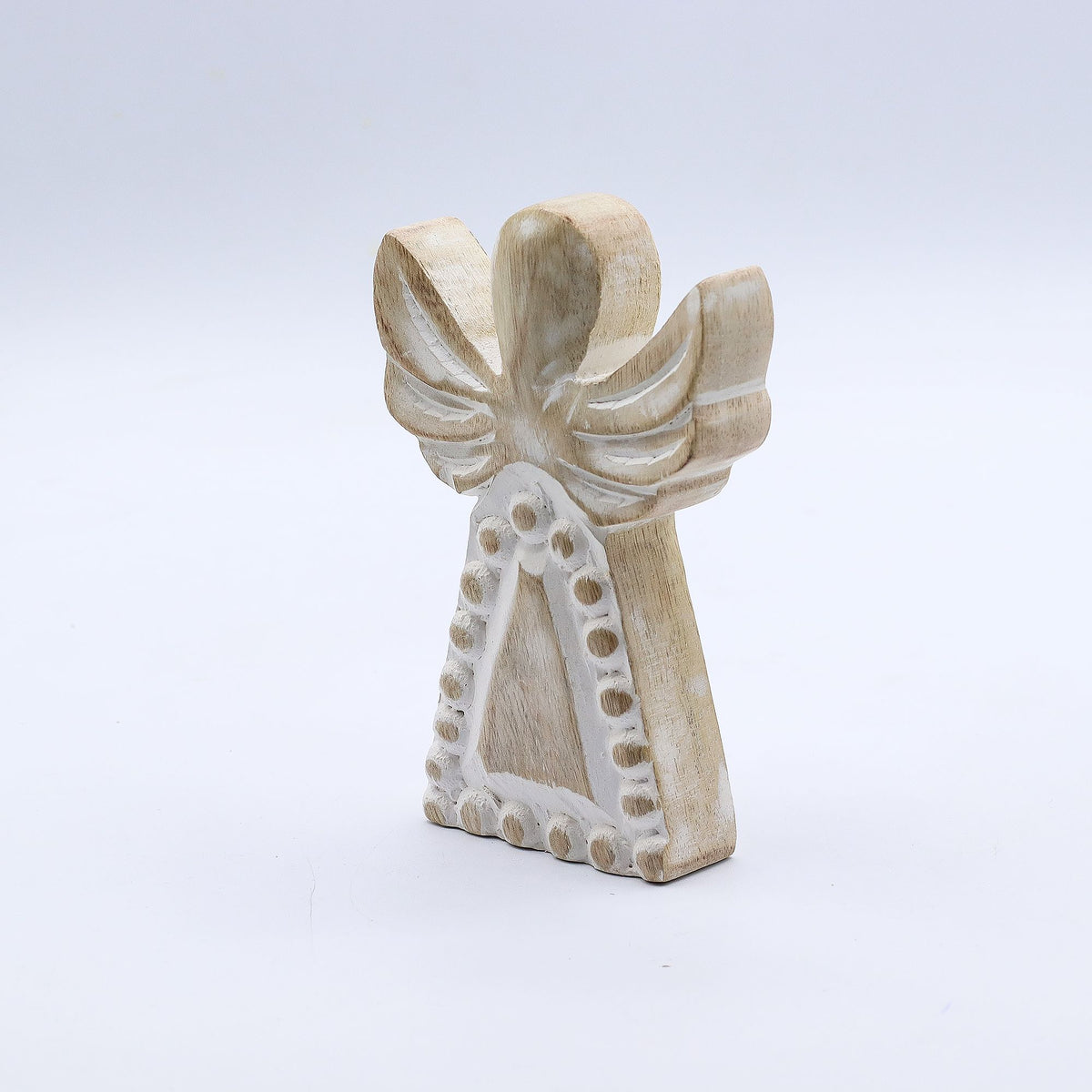 Engel aus Mangoholz – Weiß gewaschen – 13 cm