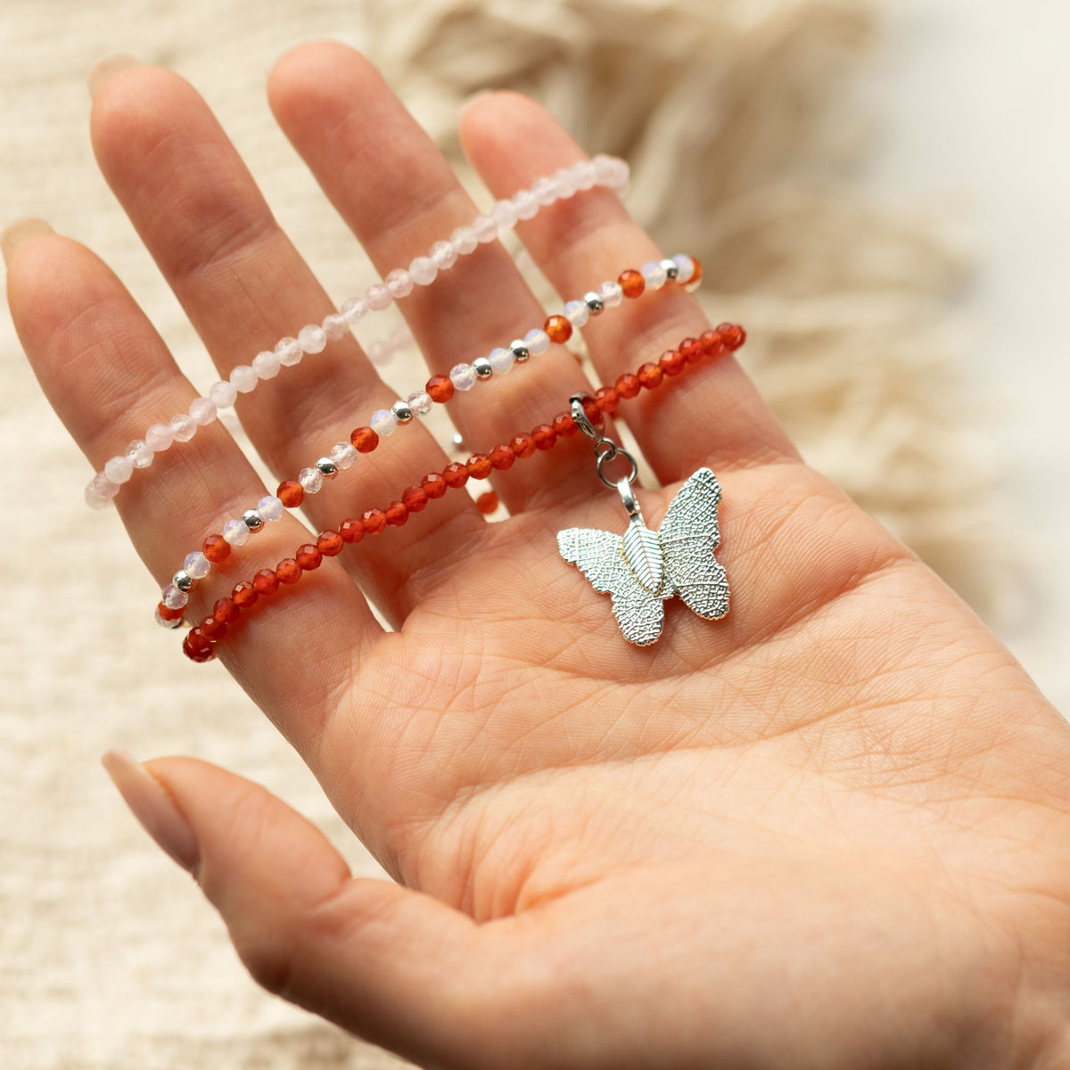 Set mit 3 Nymphen-Mineralarmbändern – Liebe und Flamme