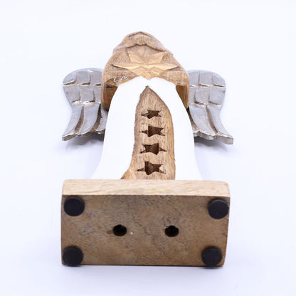 Großer Sternengel aus Mangoholz mit Metallflügeln und Emaille-Details – 30 cm