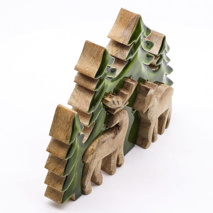 2 Rehe im Wald (3D) – Holzdekoration 18 x 23 cm