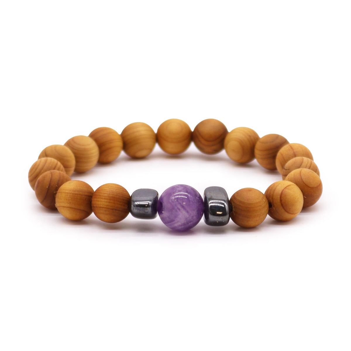 Zedernholzarmband für das Dritte-Auge-Chakra mit Amethyst