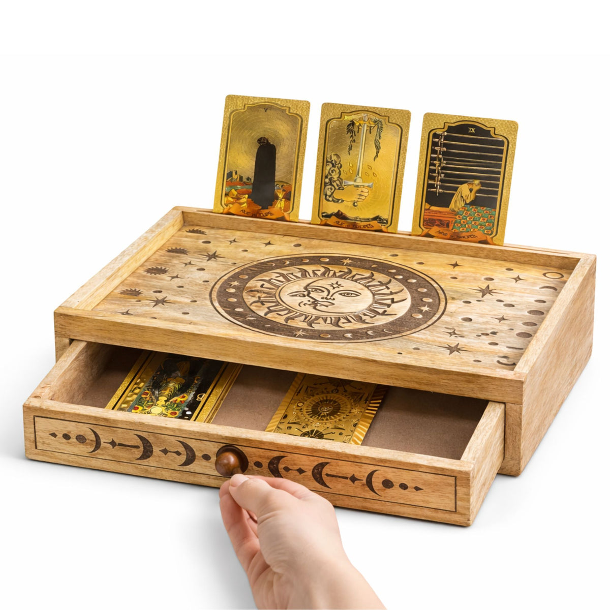 Tarotbox mit Schublade – Sonne und Mond