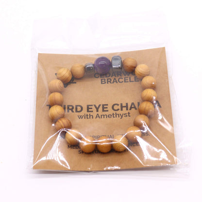 Zedernholzarmband für das Dritte-Auge-Chakra mit Amethyst