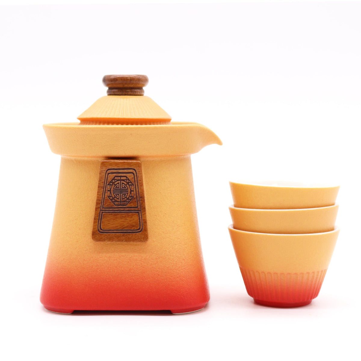 Tempel-Teekannen-Set mit 3 Tassen – Erdiges Orange