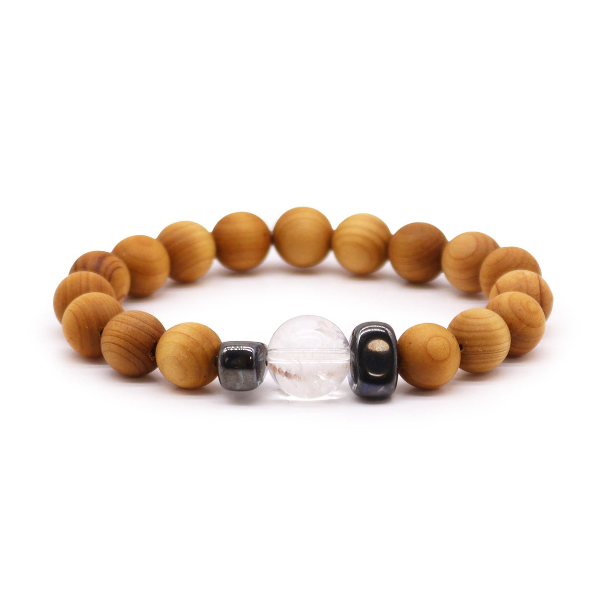 Kronenchakra-Armband aus Zedernholz mit Kristall (Bergkristall)