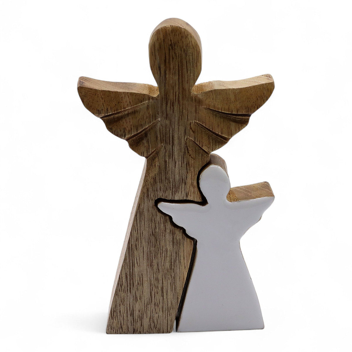 Engel aus Mangoholz in Weiß emailliert – 15 cm