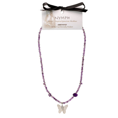 Nymphen-Mineralienkette mit Schmetterling – Amethyst.