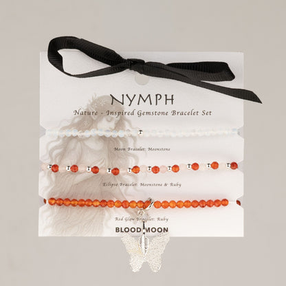 Set mit 3 Nymphen-Mineralarmbändern – Blutmond