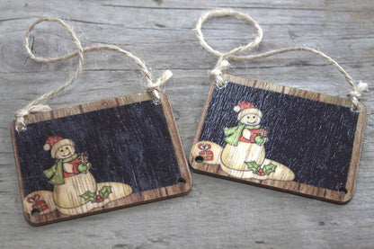 2er-Pack Weihnachtsdekorationen aus Holz – Schneemann