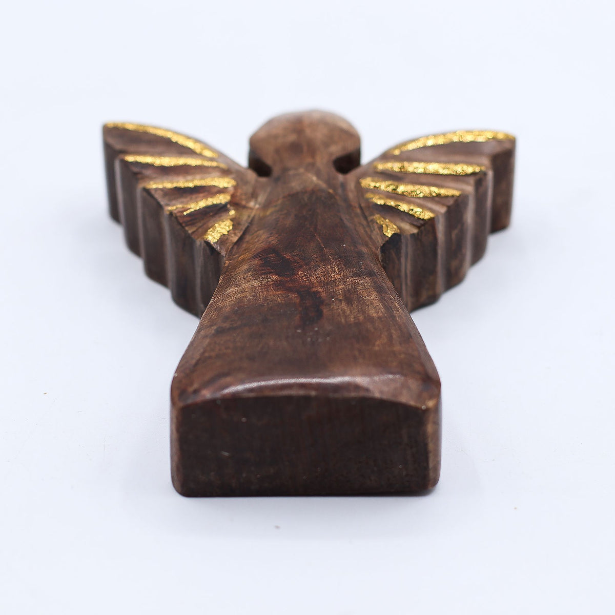 Kleiner Engel aus Mangoholz – Golddekor – 12 cm