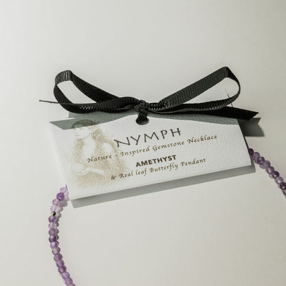 Nymphen-Mineralienkette mit Schmetterling – Amethyst.