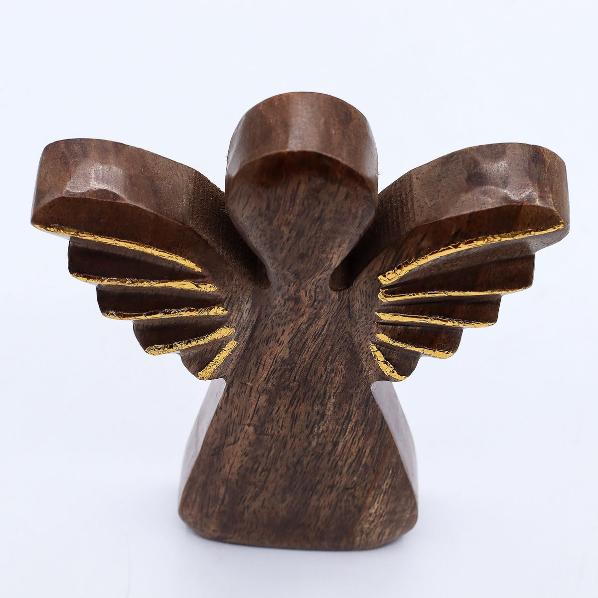 Großer Engel aus Mangoholz – Golddekor – 19 cm