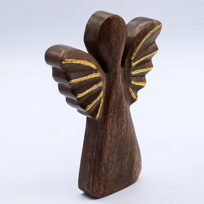 Großer Engel aus Mangoholz – Golddekor – 19 cm
