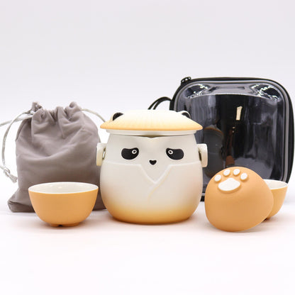 Panda-Teekannen-Set mit 3 Tassen – Orange