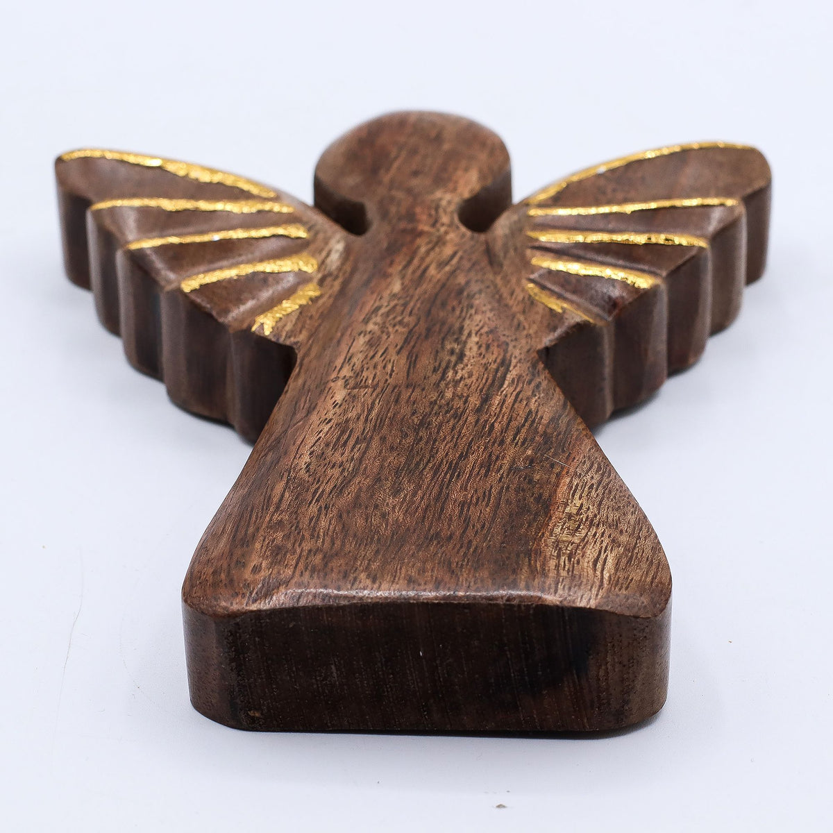 Großer Engel aus Mangoholz – Golddekor – 19 cm