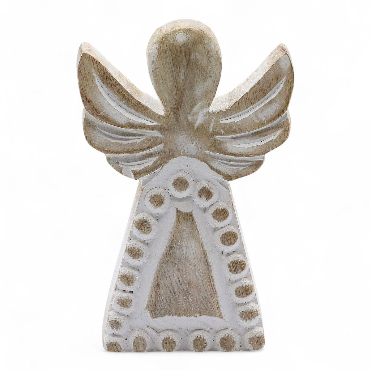 Engel aus Mangoholz – Weiß gewaschen – 13 cm
