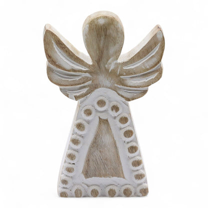 Engel aus Mangoholz – Weiß gewaschen – 13 cm