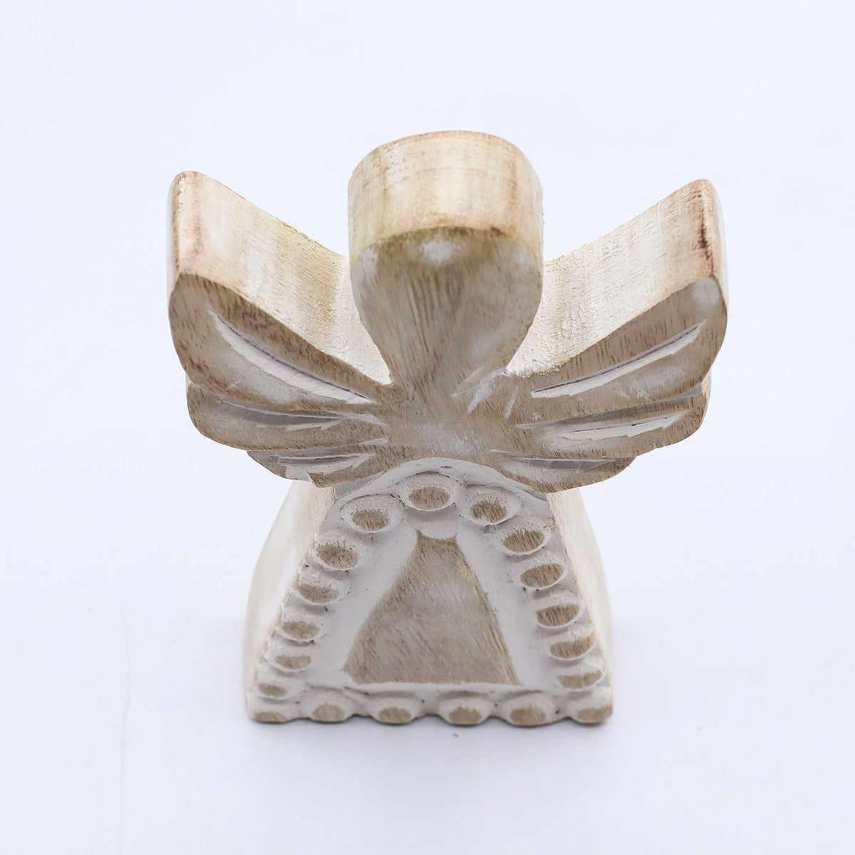 Engel aus Mangoholz – Weiß gewaschen – 13 cm